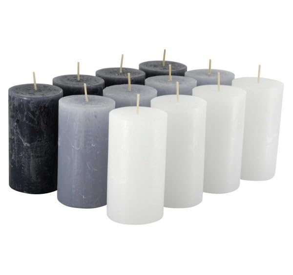 Rustikale Stumpenkerzen – 12 Stück - Wachskerzen/Rustickerzen/Adventskerzen Weihnachten (Midnight Co