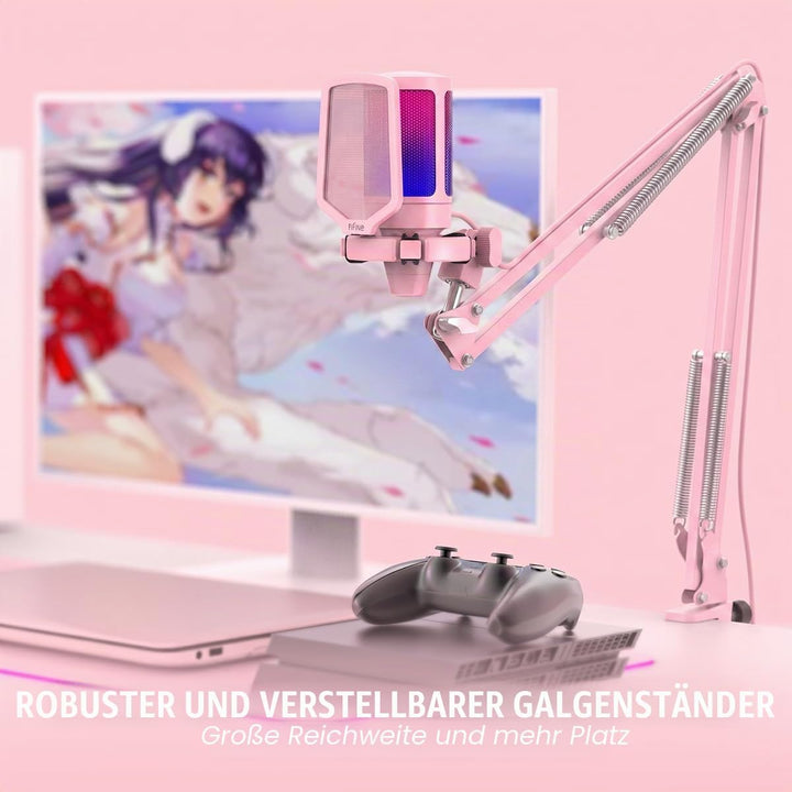 FIFINE Gaming Mikrofon mit Arm, USB Microphone pc für MAC PS4 PS5 mit Stummschalttaste, Popfilter, S