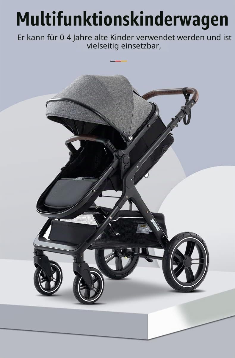 YAZOCO kinderwagen 3 in 1 Buggy Babybett Komplett Set Einem Klick Zusammenklappbarer Kinderwagen, Ko