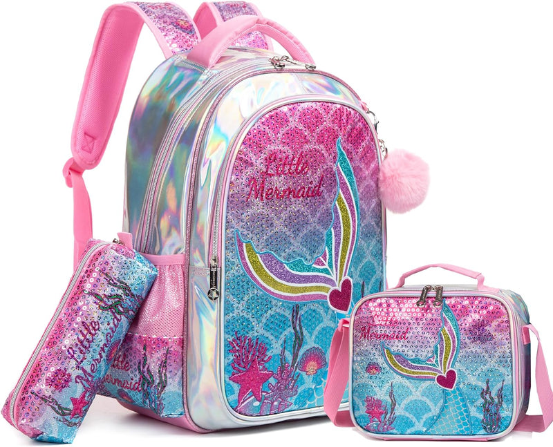 HTgroce Meerjungfrau Rucksack Mädchen Schulrucksack Schulranzen Schultasche Rucksack Freizeitrucksac