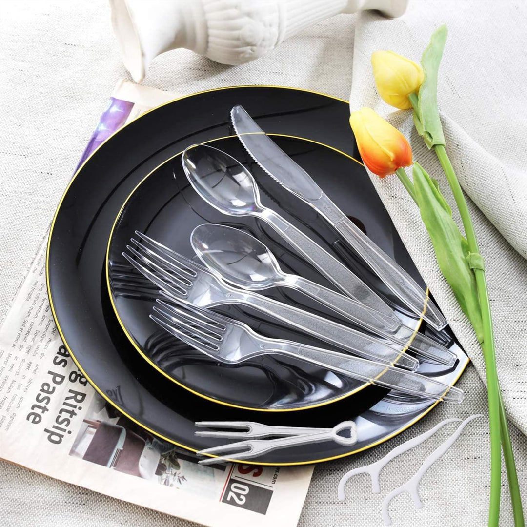 500PCS Plastikbesteck,Plastiklöffel,Plastikgabeln,Plastik Messer,Party Besteck Wiederverwendbar,Jewe