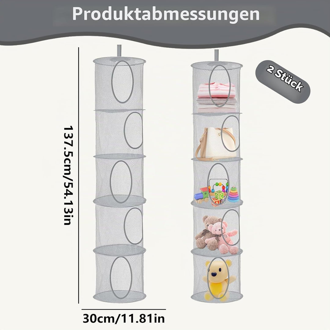 2 Stück Hängender Speicherkorb, 5 Tier Faltbare Aufbewahrungsnetze, Kuscheltiere Hängeregal, Hängend