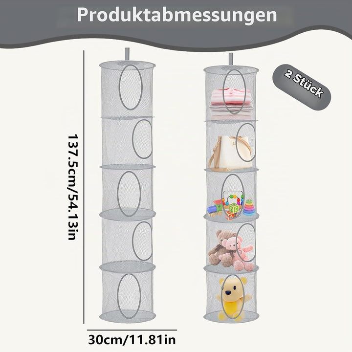 2 Stück Hängender Speicherkorb, 5 Tier Faltbare Aufbewahrungsnetze, Kuscheltiere Hängeregal, Hängend