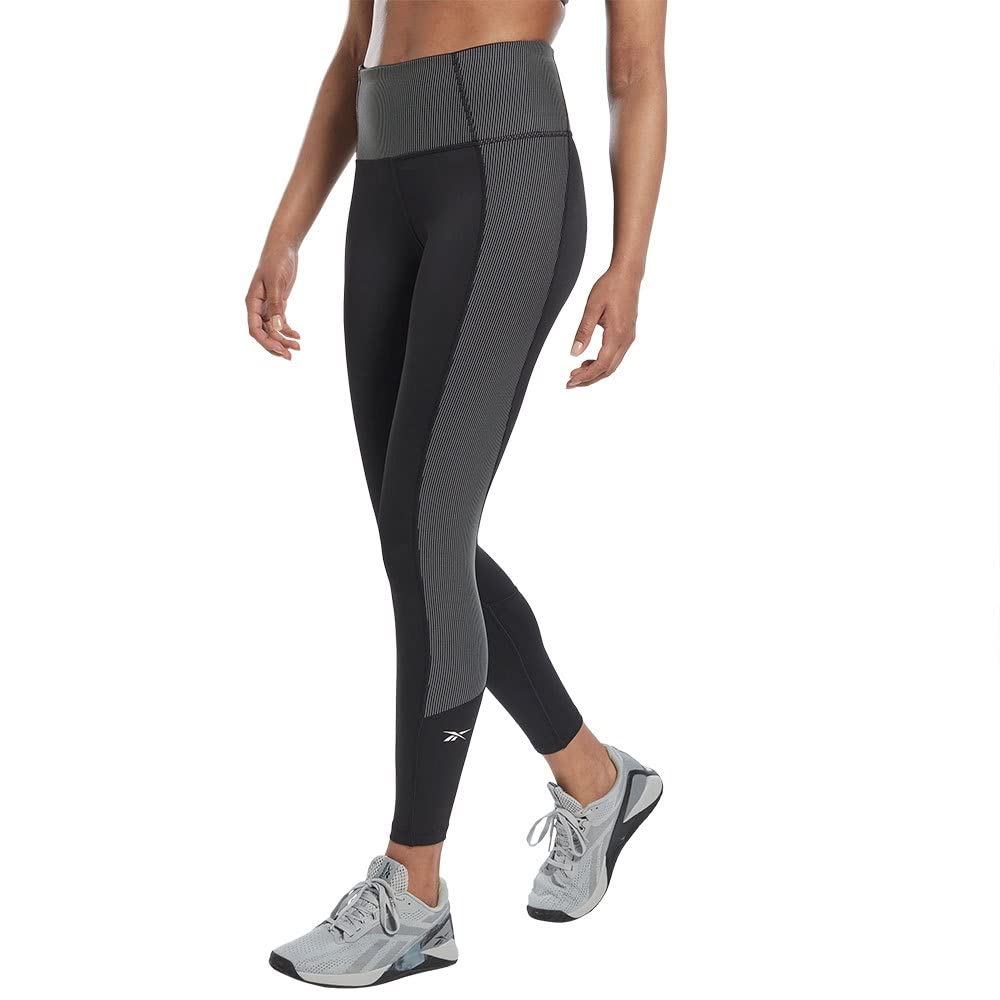 Reebok Damen S Rib Hr Tight Leggings XS Schwarz, XS Schwarz