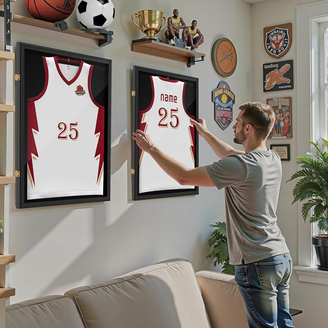 Trikotrahmen 70x90cm Trikot Bilderrahmen, XL Schwarzer, Bilderrahmen für Trikot Rahmen mit Acrylglas
