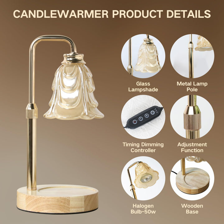 Candle Warmer Lamp with Timer Electric Adjustable Height Candle Warmer Dimmable Wax Warmer Lamp Jar