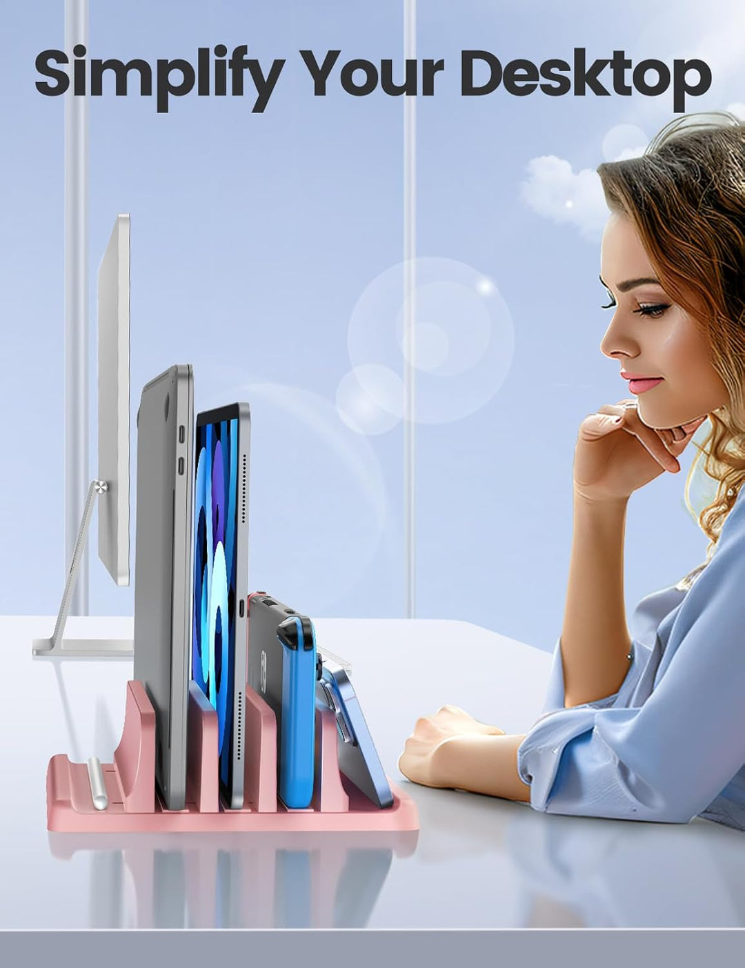 VAYDEER Vertikaler Laptopständer - Platzsparend & Verstellbar, 5-in-1, 3 Steckplätze, für MacBook, N