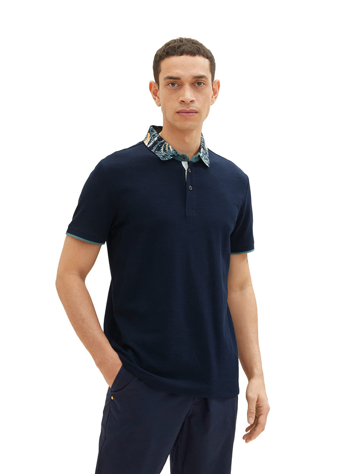 TOM TAILOR Herren Poloshirt mit gemustertem Kragen, 10668 - Sky Captain Blue