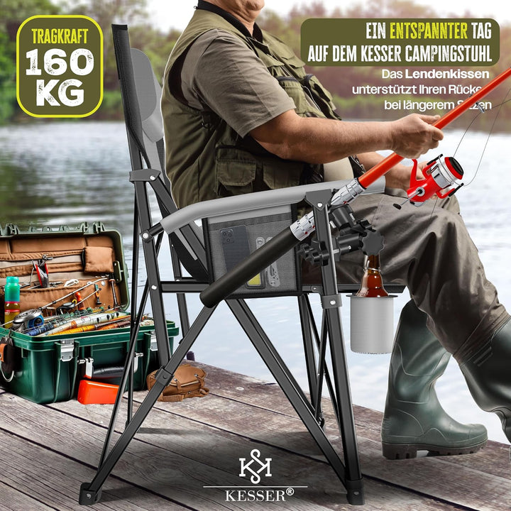 KESSER® Campingstuhl faltbar bis 160 kg | Angelstuhl Faltstuhl Klappstuhl Gepolstert mit Armlehnen |
