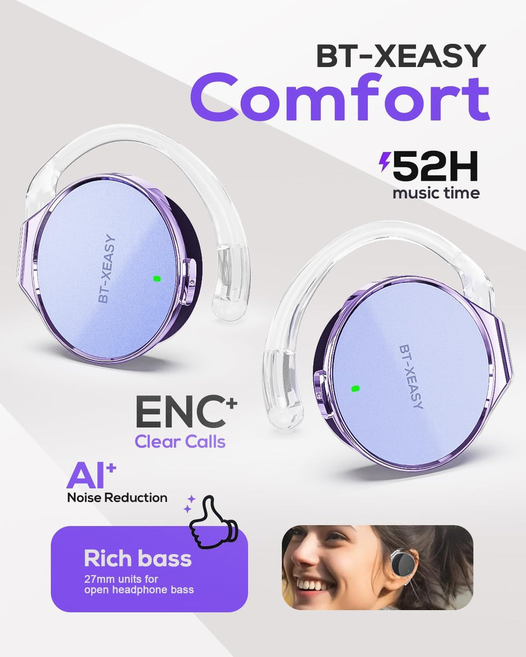 Open Ear Kopfhörer Bluetooth | 52 Std. Spielzeit & Dual-Device Pairing | On Ear Kopfhörer | Leichter