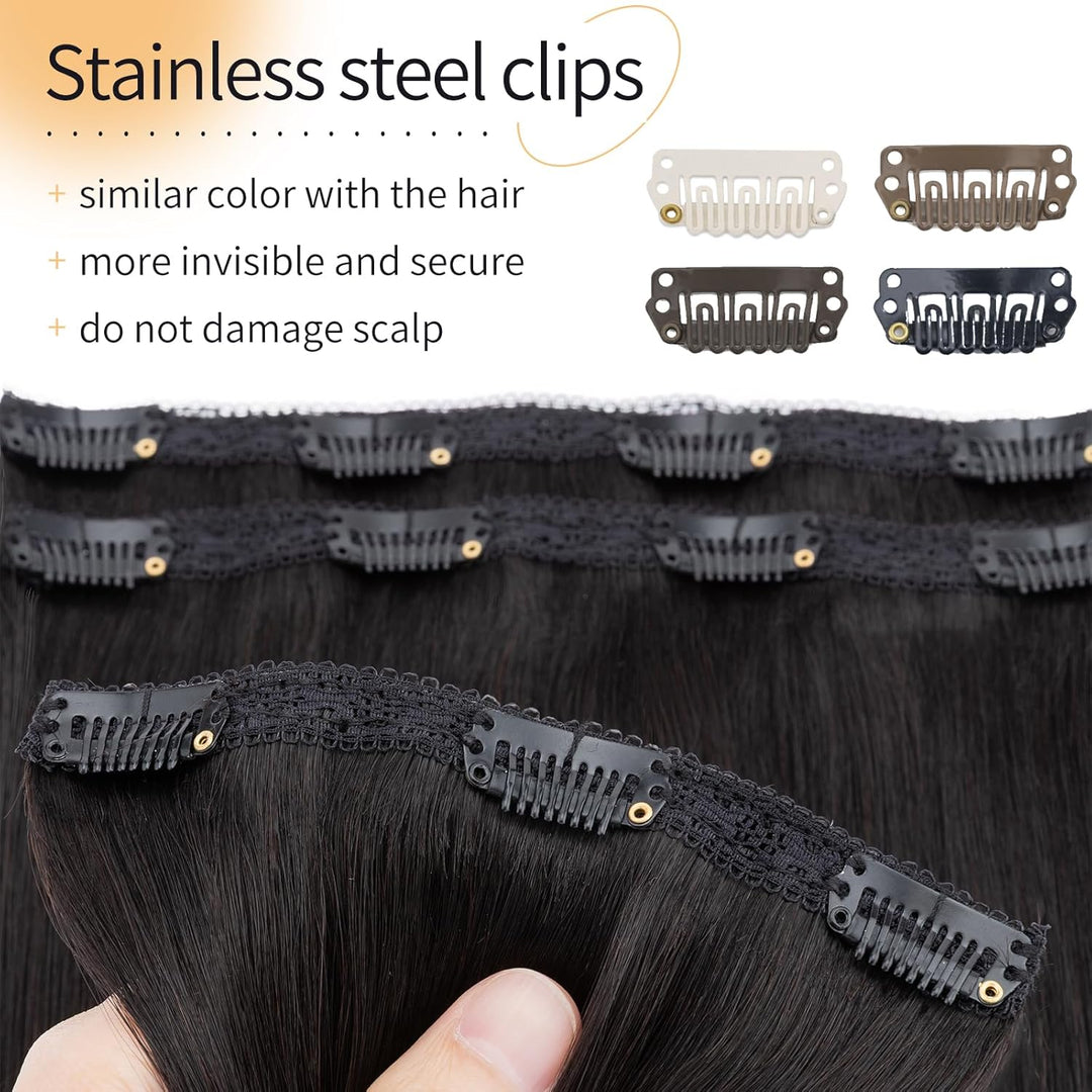 S-noilite Clip in Extensions Echthaar Natürliches Schwarz 25cm 56g Extensions Clip in Echthaar Haarv
