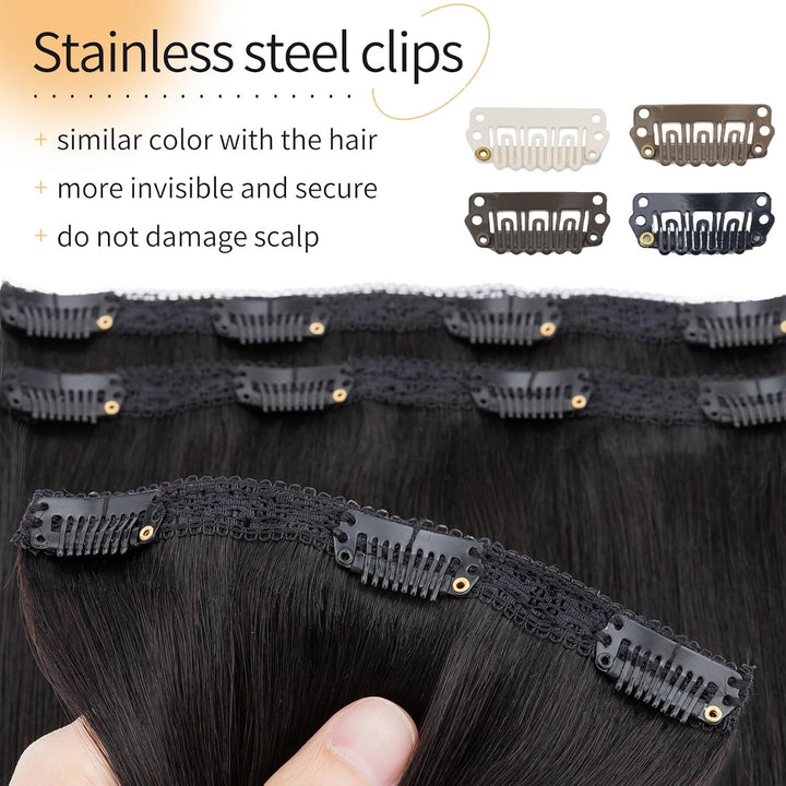S-noilite Clip in Extensions Echthaar Natürliches Schwarz 25cm 56g Extensions Clip in Echthaar Haarv