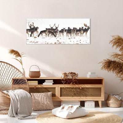 ARTTOR Wandbilder Dekoration Wohnzimmer Hirsch Winter Tierwelt Landschaft Bilder auf Leinwand 120x50