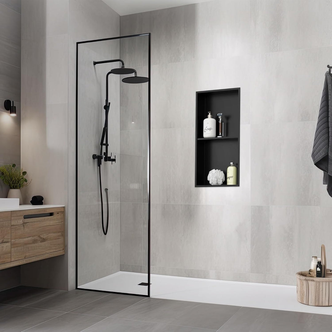 LuxeBath Wandnische Doppel aus Edelstahl, 30x60x10cm, Schwarz, Duschnische mit Rahmen, Einbauregal,