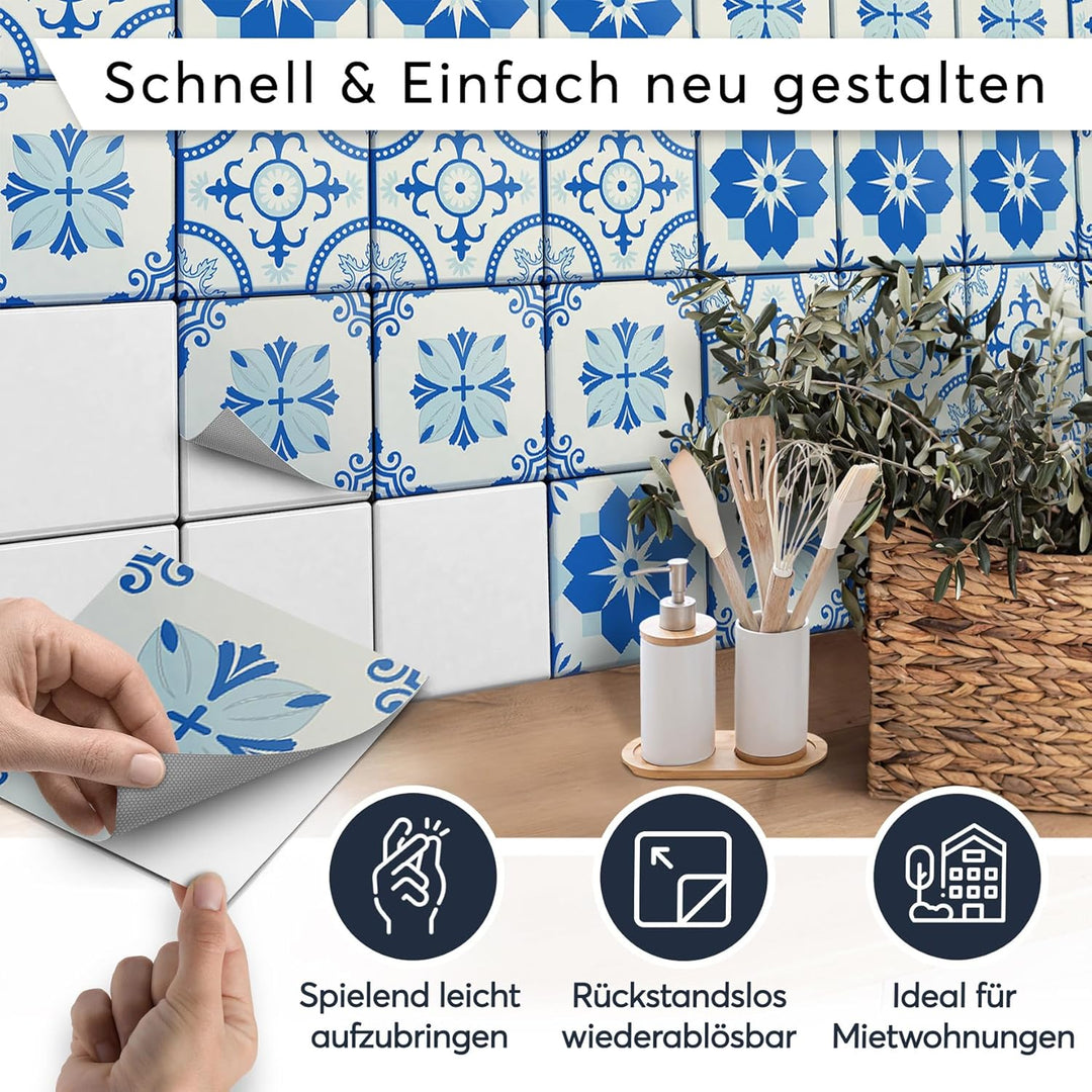 40 Stück Fliesenfolie für Bad und Küche 10x10 cm - Mosaikfliesen, Fliesensticker - Stickerfliesen, F