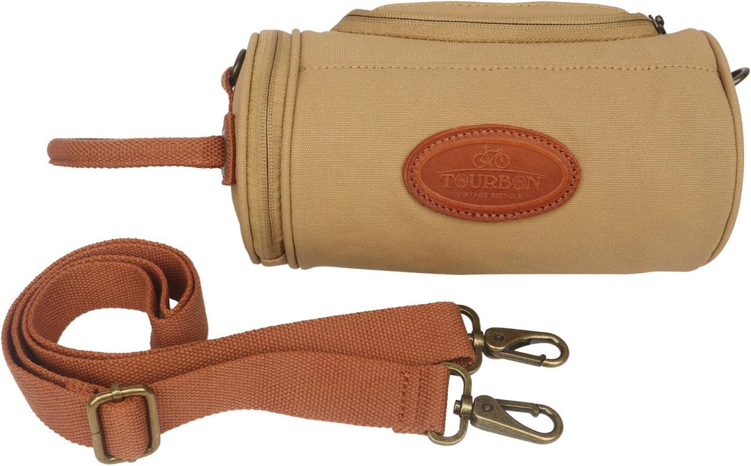 TOURBON Leinwand und Leder Strap Fahrrad Satteltasche Sitz Pack Tasche Braun, Braun