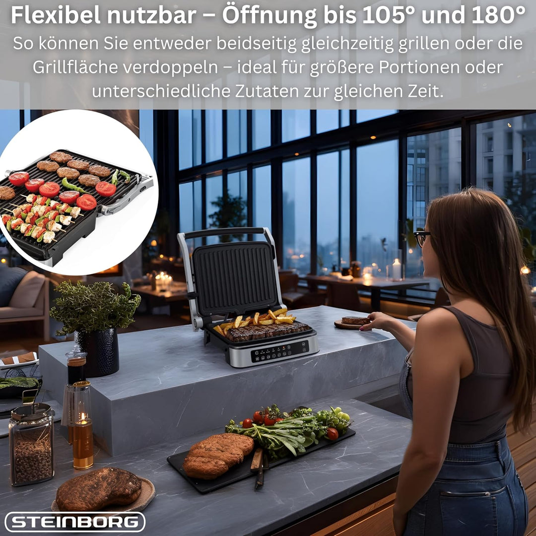 Steinborg® Kontaktgrill abnehmbare Platten mit Touch Display – Elektrischer Tischgrill & Paninigrill