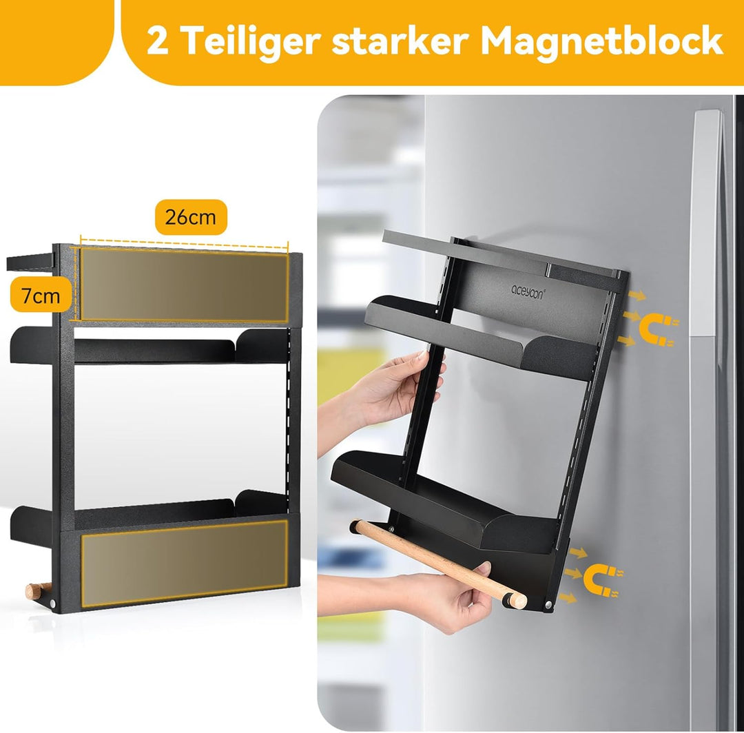 aceyoon Magnet Regal Kühlschrank, 2 Etagen Kühlschrank Regal Hängeregal für Kühlschrank Magnet Gewür