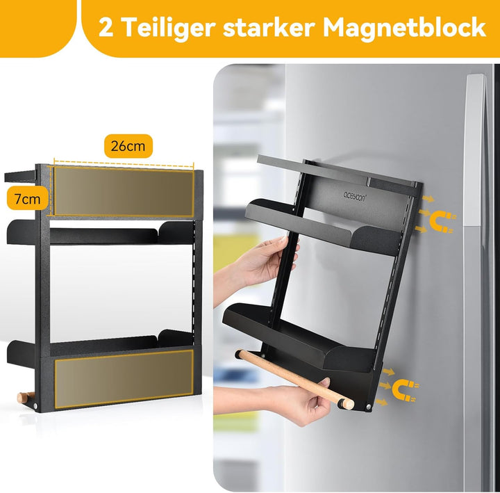 aceyoon Magnet Regal Kühlschrank, 2 Etagen Kühlschrank Regal Hängeregal für Kühlschrank Magnet Gewür