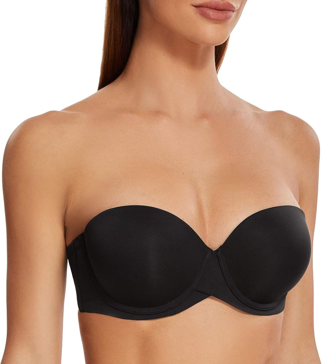 MELENECA Damen Push-Up Trägerlos BH - Bügel BH mit geformte Cups 70D Schwarz, 70D Schwarz
