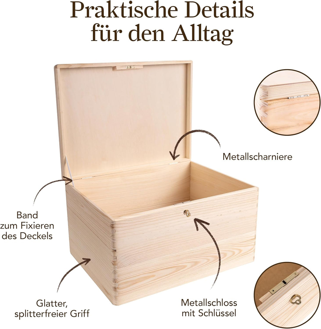 Creative Deco XXL Grosse Holzkiste mit Deckel und Schlüssel | 40x30x24 cm (+/-1cm) | Ostern Holztruh