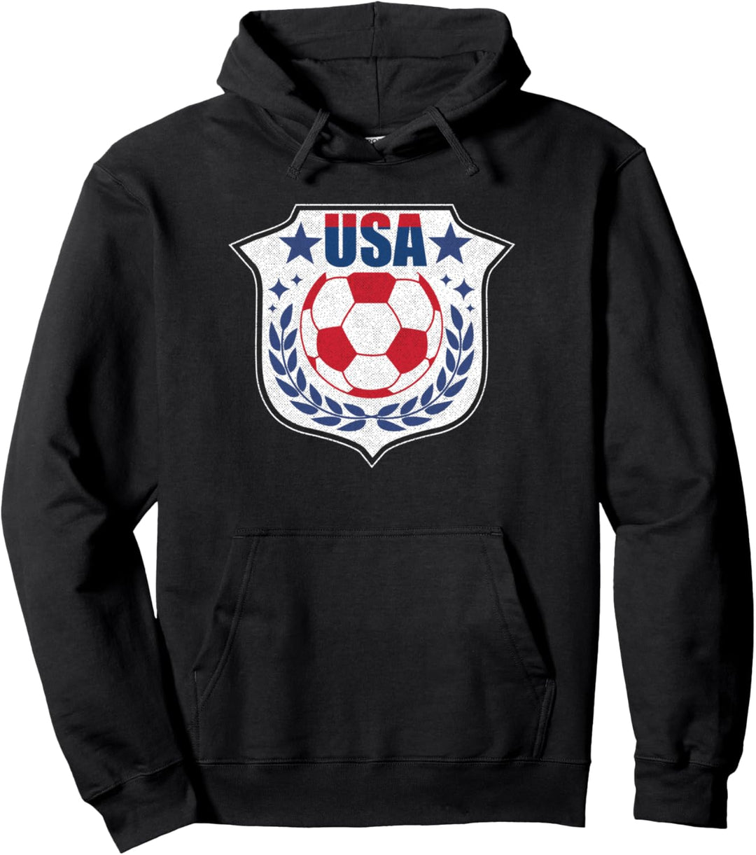 Trendy Red White Blue USA Soccer Ball Logo Pullover Hoodie