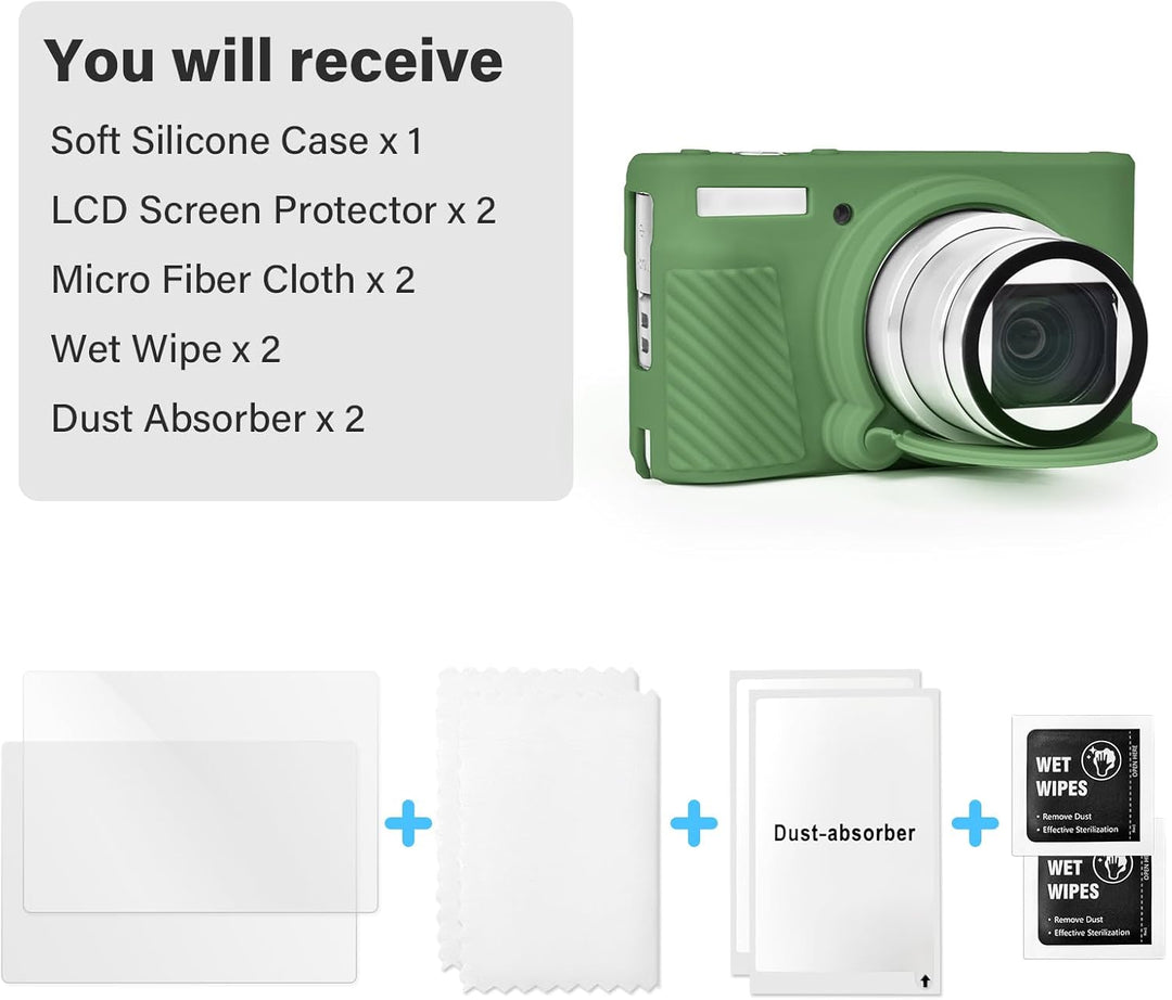 VOVMOEYA SX740 Kamerataschen-Zubehör-Set [mit 2 LCD-Hartfolien], Silikon-Schutzhülle, kompatibel mit