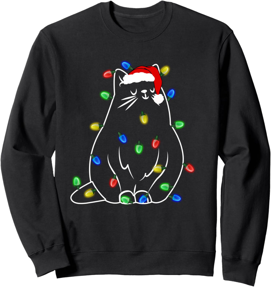 Lustiger Katzenbaum mit Weihnachtsbeleuchtung für Damen und Herren Sweatshirt