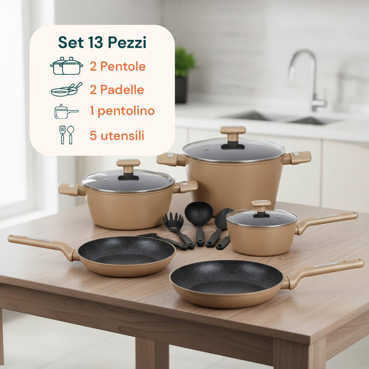 Wintem Topf- und Pfannen-Set, 13-teilig, antihaftbeschichtet, für moderne und traditionelle Küche, k