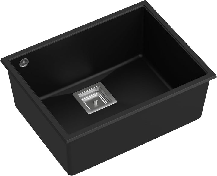 QUADRON Einbeckenspüle Granitspüle Spüle Küche | Grösse 55 x 42 x 22,5 cm Farbe: Pure Carbon & Stahl