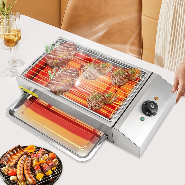 2600W Elektrischer Grillkocher Tischgrill Elektrisch Barbecue Elektrogrill mit Abnehmbares Edelstahl