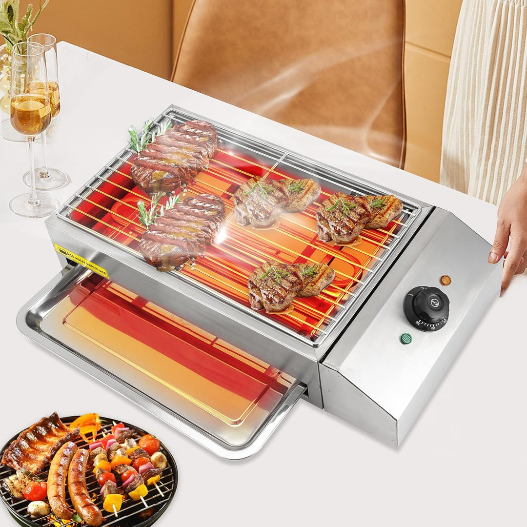 Elektrogrill 2600W 220V Elektro-Tischgrill aus 201 Edelstahl mit Ölabtropfschale Temperatur Einstell