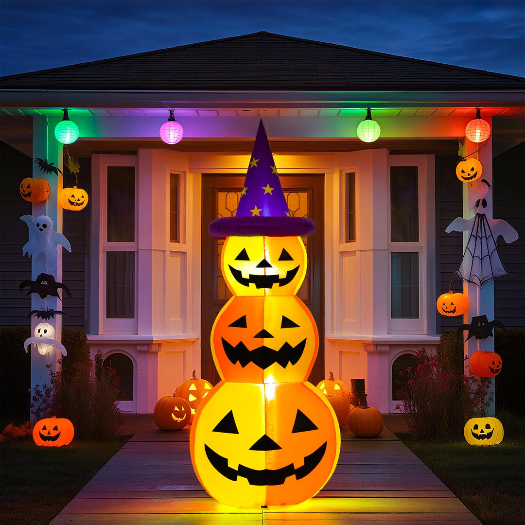 Solpex Halloween Dekoration Aufblasbare Kürbisdekoration, 150m/5FT, gestapelte Kürbisse mit LED-Bele