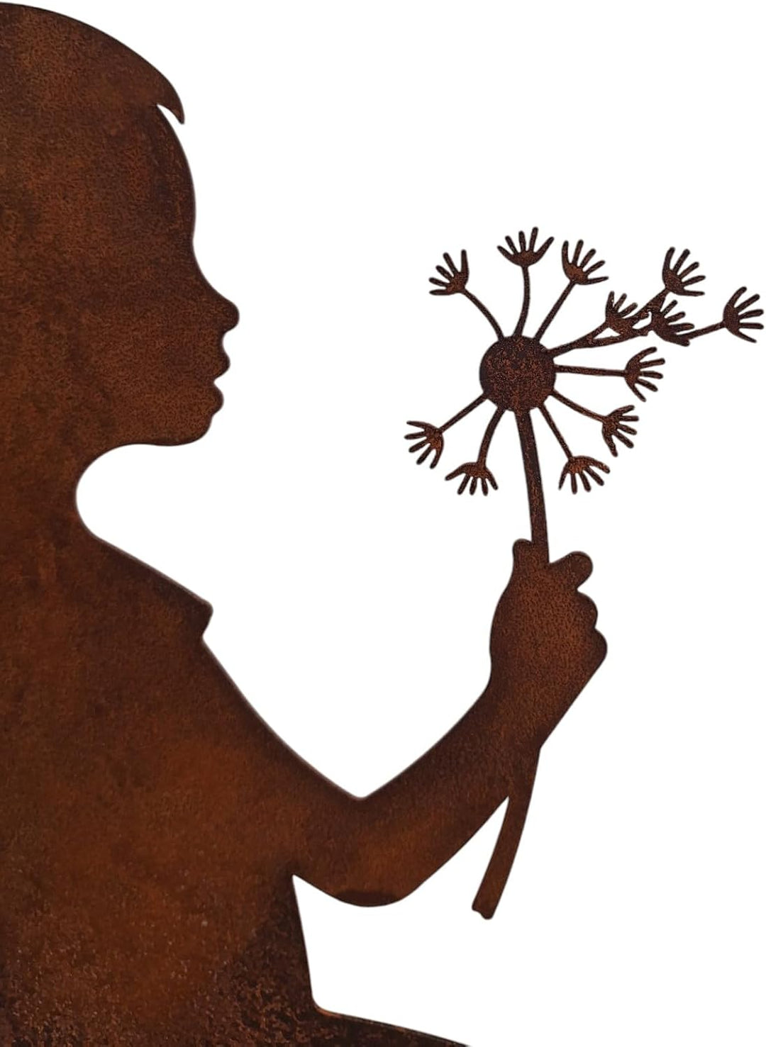 Gartenstecker Beetstecker Edelrost Figur Mädchen mit Pusteblume – Rostige Gartendeko, Metall Silhoue