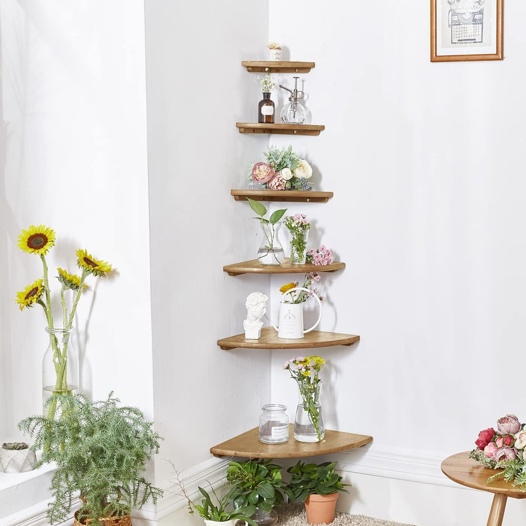 Eckregal Hängeregal, Eiche Massivholz Eckregal runde Enden Wandregal Holz Vintage Landhausstil Regal