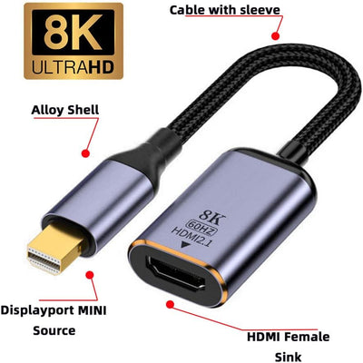 NFHK Mini DisplayPort 1.4 Quelle auf HDMI 2.0 Display 8K 60Hz UHD 4K Mini-DP auf HDMI Stecker Monito