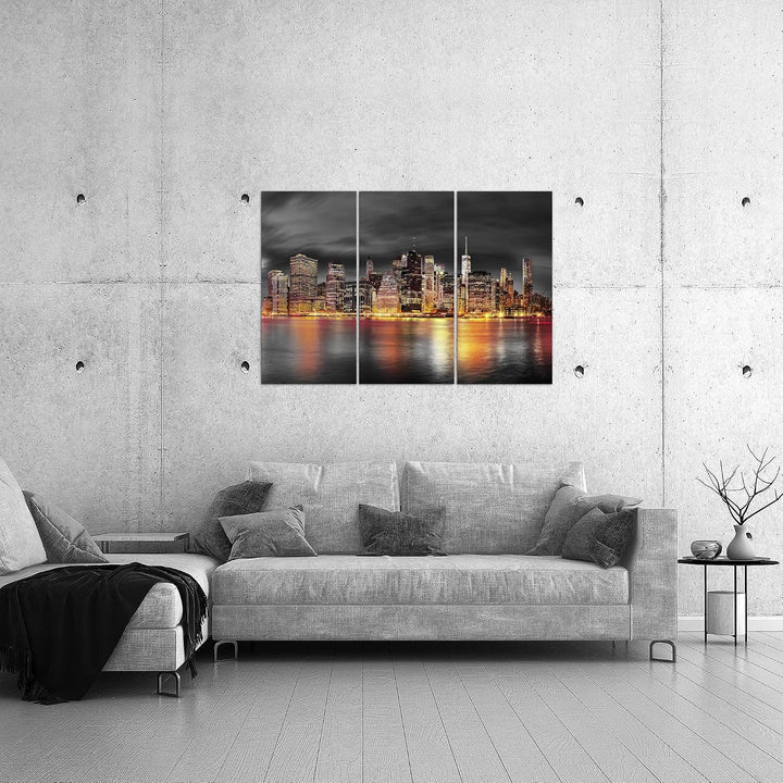 Runa Art Wandbilder New York City Bild XXL Wohnzimmer Büro Schwarz Gold Skyline 120 x 80 cm 3 Teilig