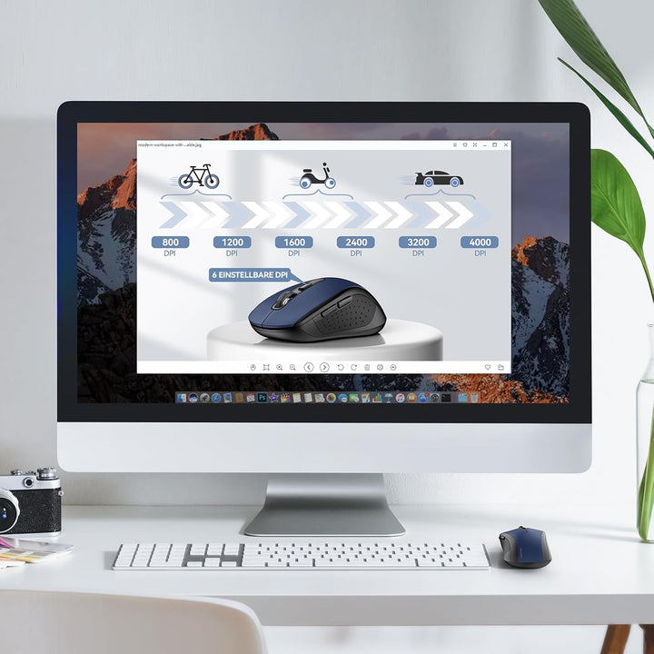TECKNET Bluetooth Maus, 4000 DPI Maus Kabellos (Tri-Mode: BT 5.0/3.0+2.4GHz) Funkmaus mit USB-Empfän