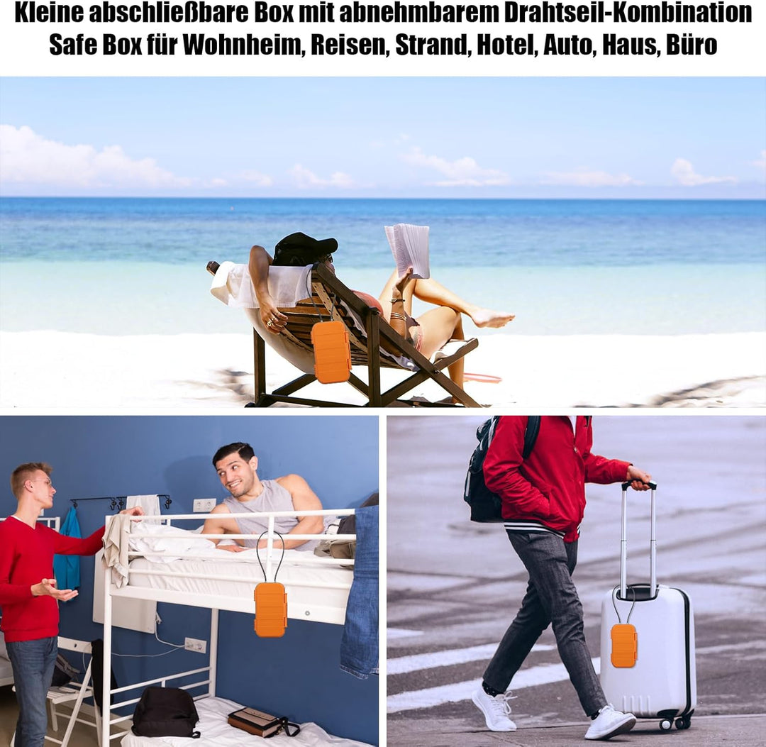 Lock Tresor Wasserdicht, 4 Stellig Zahlencode Tragbarer Sicherheitsbox mit 6MM Dicker Abnehmbarem Dr