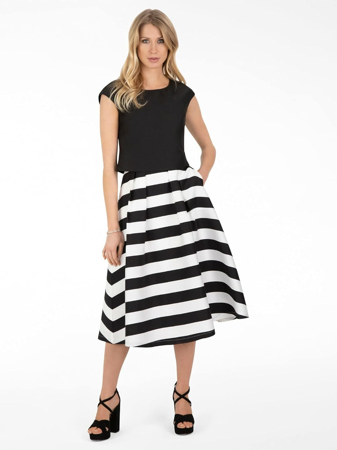 APART Fashion Damen Satin Rock, Creme-schwarz, Normal
