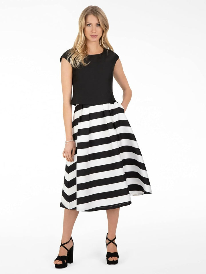 APART Fashion Damen Satin Rock, Creme-schwarz, Normal