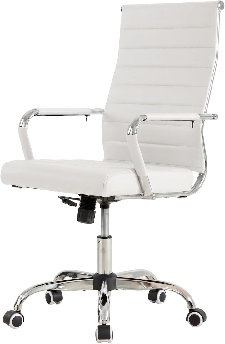 UEV Bürostuhl Leder 150kg belastbar mit Wippfunktion Ergonomisch weiss | Schreibtischstuhl mit Armle
