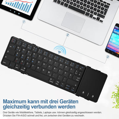 Bluetooth-Tastatur, faltbar, mit Touchpad, kabellose Falttastatur (Bluetooth-Verbindung + USB-Kabelv