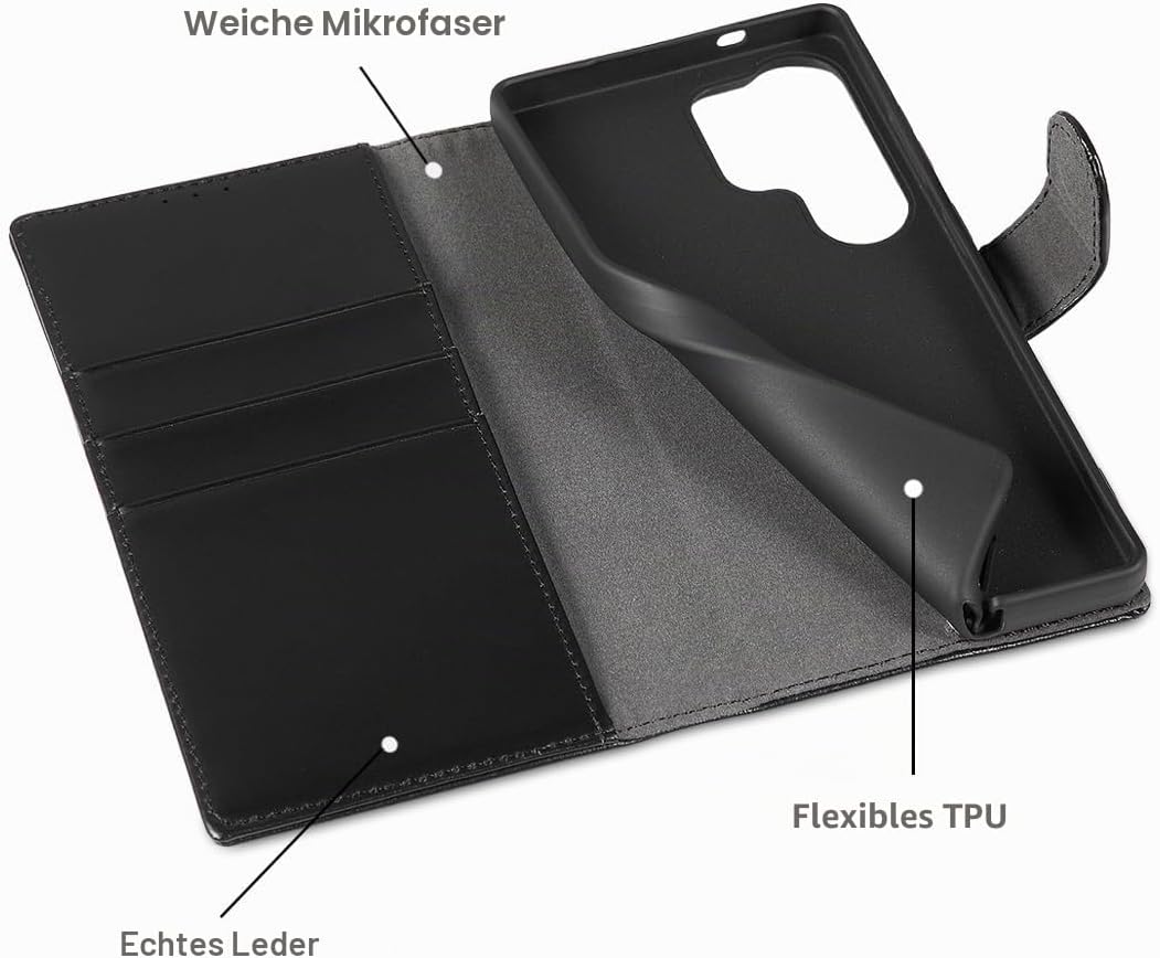 LENSUN Handyhülle für Samsung Galaxy S25 Ultra Echtleder, Hülle [Brieftasche][Standfunktion][RFID Sc