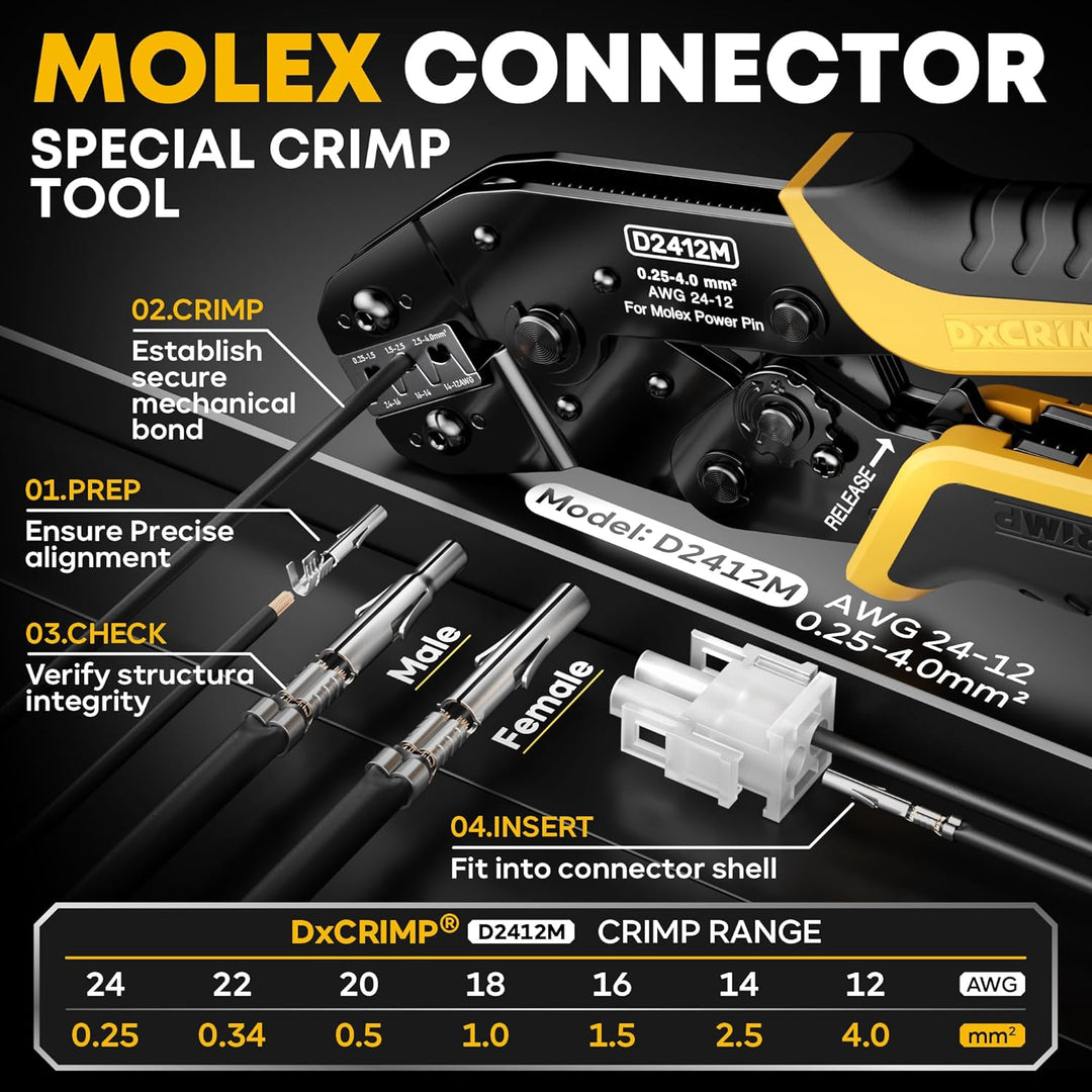 DxCRIMP Crimpzange Set mit 2-12-polig MLX .084" (6,35mm) Steckver - kompatibel mit Molex MLX &amp; TE Un