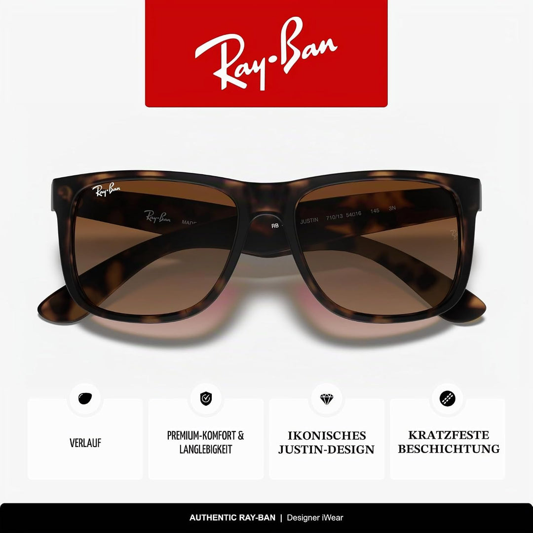 Ray-Ban unisex Justin Sonnenbrille, Rot(Rot/Blau), 51 Large (Herstellergrösse: 55) Braun (Gestell: B