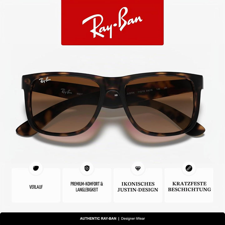 Ray-Ban unisex Justin Sonnenbrille, Rot(Rot/Blau), 51 Large (Herstellergrösse: 55) Braun (Gestell: B
