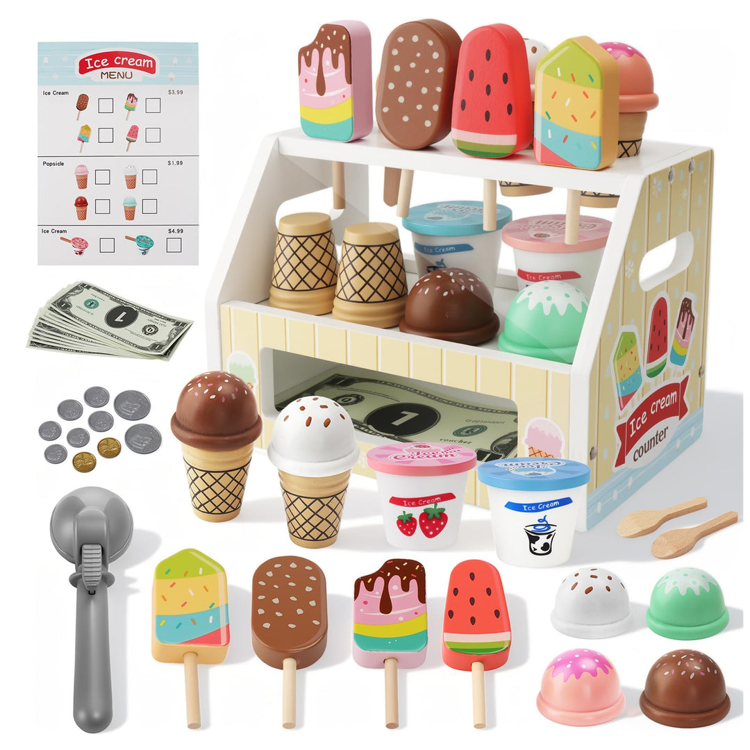 Eisdiele Kinder Holz,Mini Kinders Eisdiele aus Holz,Kinderküche Kaufläden,Einkaufsladen Zubehör,Eist