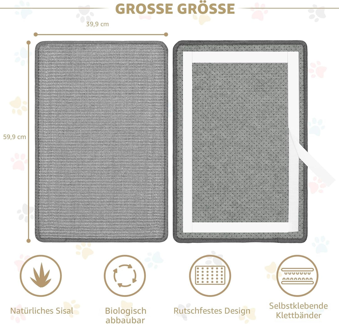Graciadeco 2 Kratzmatte Katze Wand Sisal Teppich, 60 x 40cm Katzen Kratzbrett Natürlich Katzenkratzb