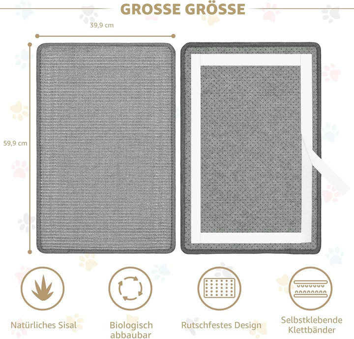 Graciadeco 2 Kratzmatte Katze Wand Sisal Teppich, 60 x 40cm Katzen Kratzbrett Natürlich Katzenkratzb